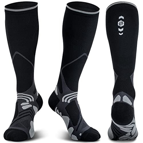 Knee High Compression Socks 20-30 Mmhg For Nurse Pregnancy Medical Running Sports Travel With Cushion Pad Circulation Graduated, Seamless, Moisture Wicking, Coolmax | Black, Grey Large X-Large #TOP18