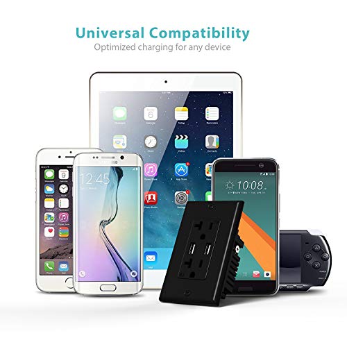 Webang Wall Electrical Outlet With 5V/4.8A Dual High Speed Usb Charger, 20A Tamper-Resistant Receptacle Outlet Black 2 Pack #TOP4