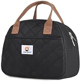 CaCTOUR Lunch Bag Women,Insulated Quilted Lunch Bag, Small Portable Cute Lunch Box,Cooler Bag Reusable Lunch Tote for Work/Travel/Picnic (Black)