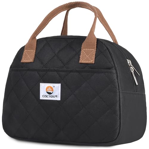CaCTOUR Lunch Bag Women,Insulated Quilted Lunch Bag, Small Portable Cute Lunch Box,Cooler Bag Reusable Lunch Tote for Work/Travel/Picnic (Black)