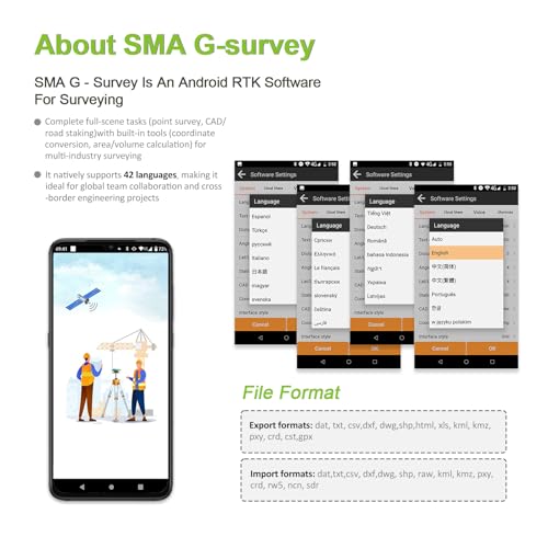 Image of SMA25R Net GNSS RTK Survey Equipment, Android Handheld GPS Positioning Rover Receiver with Android Software, CORS Connection, 10cm by PPP, 0-60 Tilt Compensation, for Land Surveying, Construction