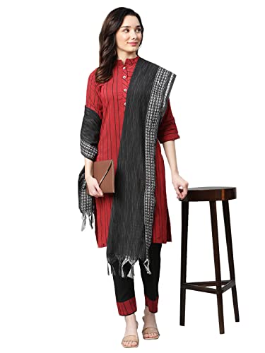 OM SAI LATEST CREATION Damen Rubin-Baumwolle gerade solide Kurta mit Palazzo & Dupatta, Rot, L Cover