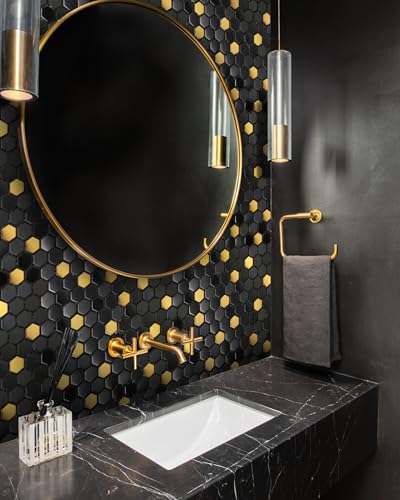 Blujellyfish Black and Gold Backsplash Wall Tiles Hexagon Mosaic Shower Floor Tile Kitchen Bathroom Tile (Box of 5 Sheets) - Image 6