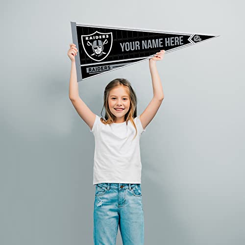 Image of Rico Industries NFL Football Las Vegas Raiders Personalized - Custom 12 inch x 30 inch Soft Felt Pennant - EZ to Hang
