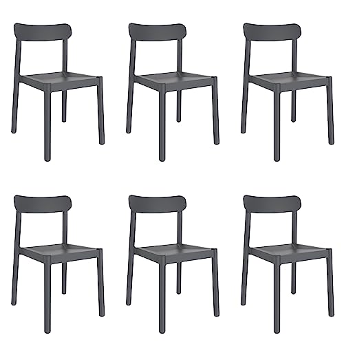 garbar Elba Set 6 Silla Interior, Exterior | jardín, terraza, balcón, Salon, Cocina, Comedor | diseño, Ligero, apilable | Gris Oscuro