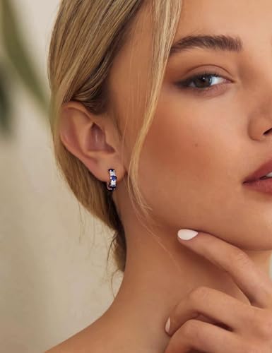 Small Hoop Earrings for Women Hypoallergenic 925 Sterling Silver 13.5mm Thick Huggie Earrings Hoops Created Gemstone Diamond Birthstone Wedding Earrings2