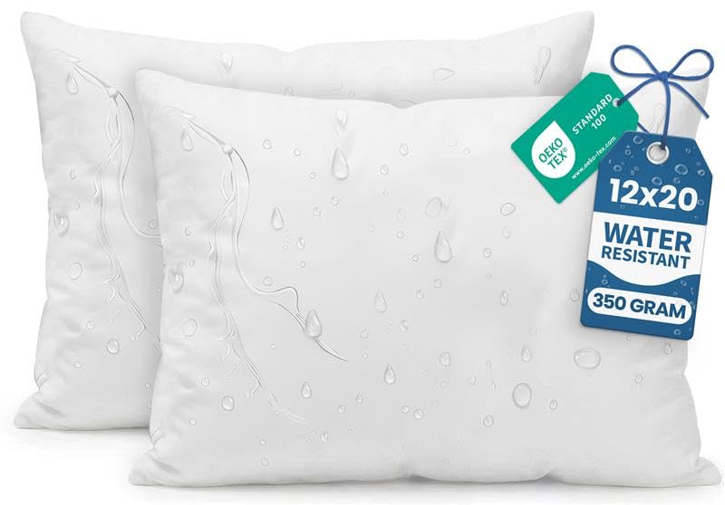 Image of Utopia Bedding Outdoor Pillow Inserts 12 x 20 Inches (Pack of 2, White), Water Resistant Garden Throw Pillows for Patio and Porch Furniture