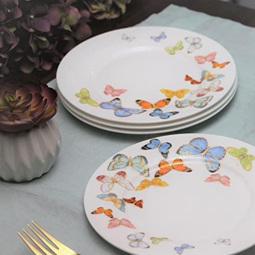 Gracie Bone China By Coastline Imports Golden Spring Butterflies Bone China Dessert Plate 7.5-Inch Set Of 4 #TOP1