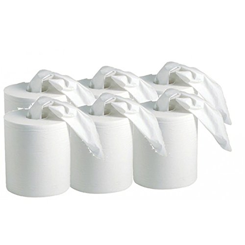 Carton de 6 bobines d' essuie tout blanc 450 feuilles deroulable ou central - 050109 Cover