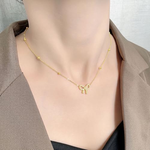 SUNNYOUTH Bow Necklace for Women Bowknot Choker Necklace 14K Gold Plated Ribbon Choker Necklaces Fashion Jewelry Gifts 5