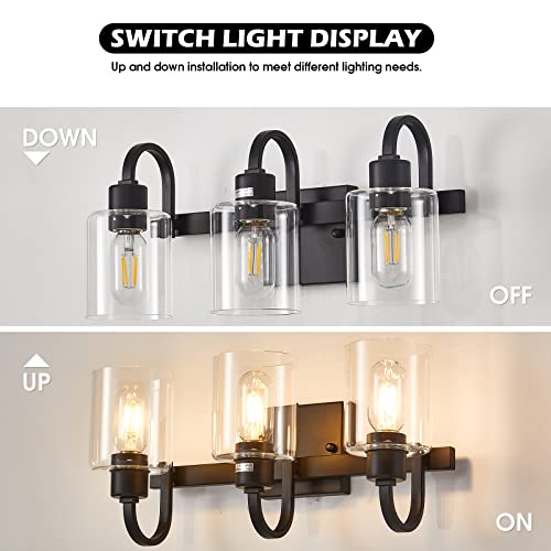 Eatich Bathroom Light Fixtures, 3 Light Black Vanity Light, Bathroom Lights Over Mirror With Clear Glass Shade, Matte Black Vanity Lights For Bathroom #TOP3
