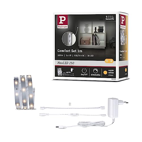 Paulmann 78895 LED Stripe MaxLED 250 Regal Comfort Basisset 1m 300lm/m 30LEDs/m incl. 1x4 Watt dimmbar Lichtband Silber Kunststoff 2700 K