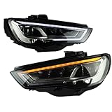 Para A3 2014 2015 2016 2017 luz circulación diurna faros LED bombilla Bi Xenon luces antiniebla, hechas de materiales ABS para proteger los faros de su automóvil, resistencia a rayones y desgaste, estructura estable, práctica y duradera.