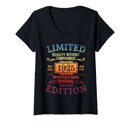 Mujer Cumpleaños 1925 Edición limitada Regalo Usado Grunge Vintage Camiseta Cuello V