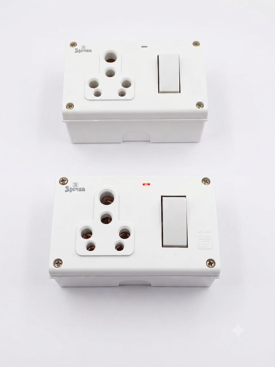 combined box 16a five pin socket with switch (pack of 2) | 16a rating, 5 pin socket