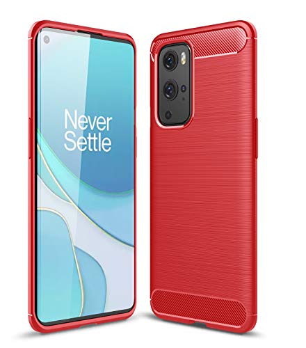 Coque OnePlus 9 Pro antichoc avec housse texture carbone design rouge - 4