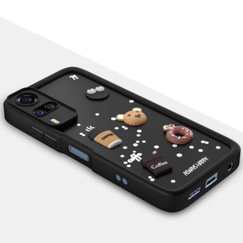 Image of Bintage Cute Fun Ball | Taddy Cartoon 3D Smiley Coffee Cup | Milk Donut | Full Camera Protection Back Cover Compatible for Vivo V2036 / Vivo Y31 2020 - Black