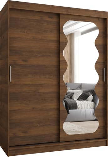 ABIKSMEBLE SPOTI 150 Armario de Dormitorios con Dos Puertas Correderas - Armario de Almacenamiento Moderno con Perchero y Estantes - 150x200x62 cm - Nuez de Warmia