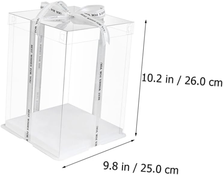 SAFIGLE 5pcs 8-inch Elevated Birthday Cake Boxes with Ribbon, Double-layer Cake Storage Containers for Packaging and Party Dessert Carrying