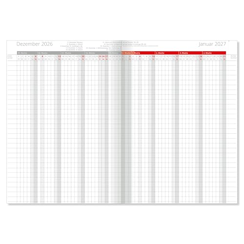 Zimmerbelegungskalender 2027 Zimmerbelegungsplan Belegungskalender 27 Ferienwohnung Belegungsplan für Vermieter Hotels und Pensionen mit Ferienterminen Deutschland und Österreich in Rot