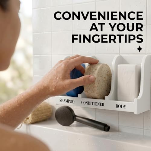 Image of Soap Holder for Shower Wall, 3-Compartment Soap Dish for Shampoo, Conditioner and Body Soap, Fast Draining & Rust-Proof & Heavy Duty, Ultra-Strong Adhesive for Long-Term Bathroom Use & Freestanding