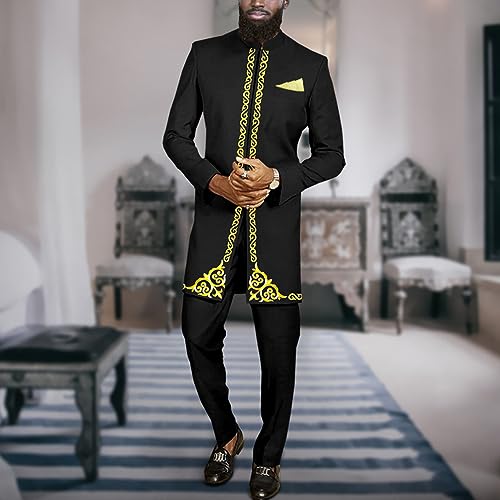 Men`s Suit African Clothes Embroidery Blazer and Pants 2 Piece Set Formal Outfits Dashiki Attire2