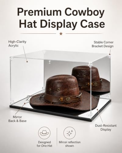 Image of Acrylic Cowboy Hat Display Case with Mirror Back and Base