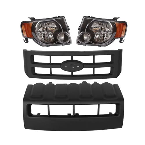 Escape Grill - New Front Grille and Lower Bumper Trim Molding and Headlights Fit for 2008 2009 2010 2011 2012 Ford Escape