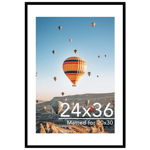 Image of JCJMY 24x36 Picture Frame with 20x30 Mat, Display Photo 20x30 with Mat or 24 x 36 Without Mat, Wall Hanging Large 24 by 36 Poster Frame with Plexiglass, Black