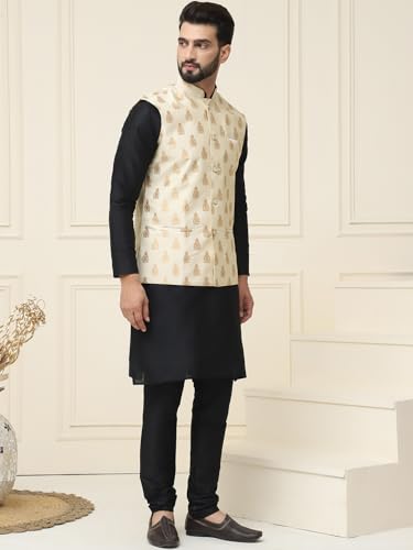 Image of SOJANYA (Since 1958 Men's Silk Blend Kurta Pyjama With Nehrujacket Set