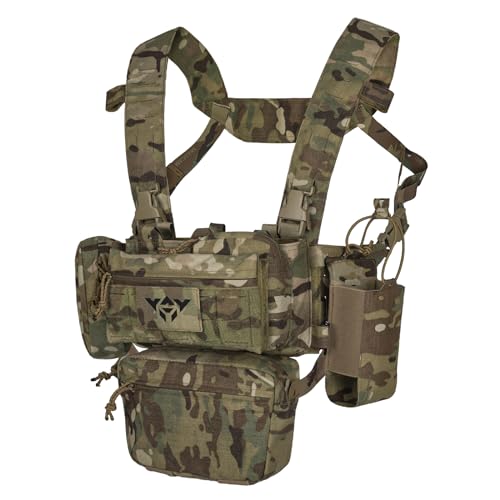YAKEDA Tactical Chest Mini Rig Vest/Training Mini Rig Adjustable & Detachable with Wing Pouch, Dangler Pouch (MC)