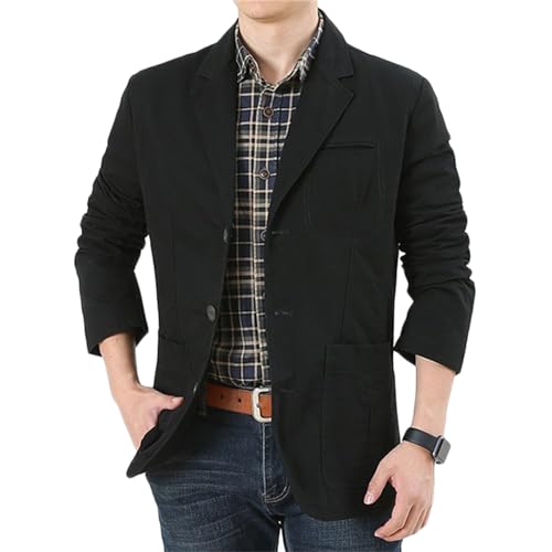 Men's Vintage Casual Washed Cotton 3 Buttons Suit Jacket Lightweight Work Coat Blazer
