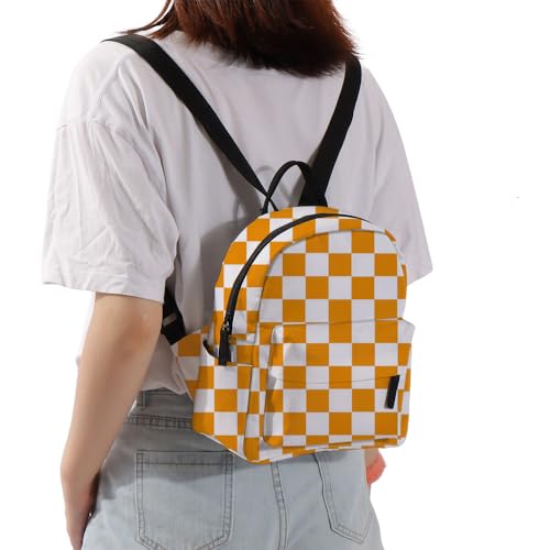 Image of Deanfun Mini Backpack for Women - Waterproof Small Backpack with Orange Checkered Print, Multi Pockets Large Capacity Cute and Stylish MNSB-144