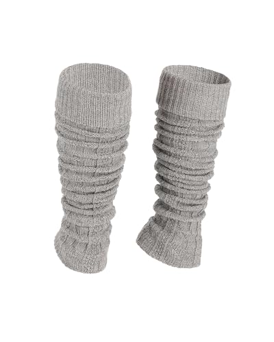 Ateena Stulpen Damen aus Wolle und Acryl, Weiche Winter Beinstulpen in Zopfmuster, Beinwärmer für Tanz, Ballett, Klobige Stiefelmanschetten in Einheitsgröße - Grau