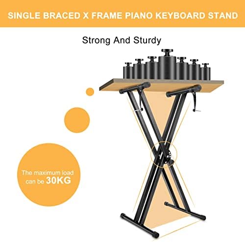 Trintion Keyboard Stand Double Braced X Frame Music Piano Keyboard Stand 49cm-97cm Adjustable Universal Classic Music Electronic Piano Stand with Locking Straps (7 Position Folding Adjustable Height)