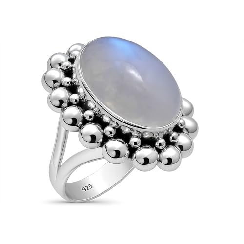 Bague pierre de lune arc-en-ciel en argent sterling 925, le cadeau artisanal parfait