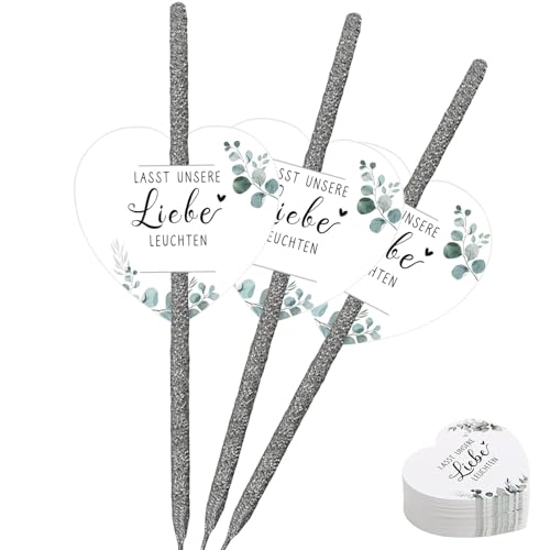 150 Stück Wunderkerzen Hochzeit Etiketten Gastgeschenke Hochzeit mit Lasst Unsere Liebe Leuchten Motiv Doppelt Gelochte Kärtchen für Wunderkerzen und Knicklichter (Eukalyptus)