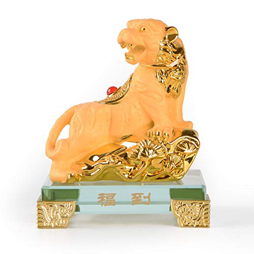 BRASSTAR Golden Resin Chinese Zodiac Tiger Statue Feng...