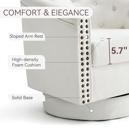 Sillón giratorio curvo tela blanco marfil miniatura 4