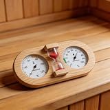 Termómetro e higrómetro de sauna, monitor de madera de 29 x 14 cm, temporizador de arena de 15 minutos, medidor preciso de humedad del calor, para decoración de sala de sauna, spa, baño (rojo)
