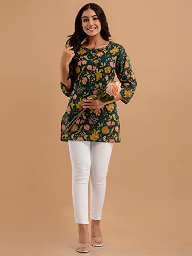 Image of feranoid Women Cotton Printed Straight Short Kurti