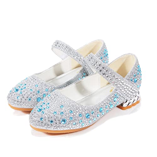 ALPHELIGANCE Girls Dress Shoes Wedding Party Flower Rhinestone Studded Princess Flats Girls Dress Shoes Wedding Party Flower Rhinestone Studded Princess Flats Silver