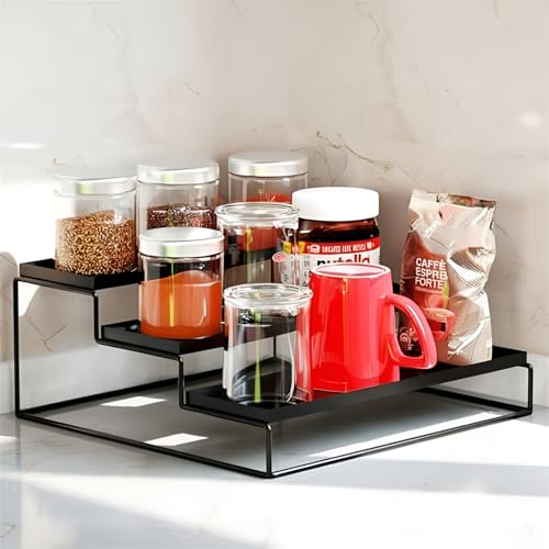 Image of WonderStand Metal TRIZEN | 3-Step Kitchen Countertop Spice Rack Container Utensil Holder Organizer (Black)