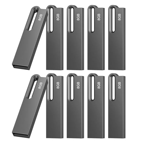 Memoria USB Stick 8GB 10 Unidades Pendrive USB 2.0 Flash Drive Metal Pen Drives Impermeable para PC Computador Negro