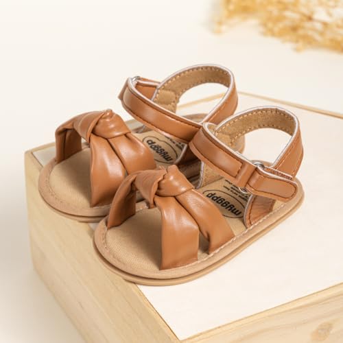 Image of Meckior Baby Toddler Infant Girls PU Leather Soft Open Toe Summer Sandals Flower Princess Flat Shoes