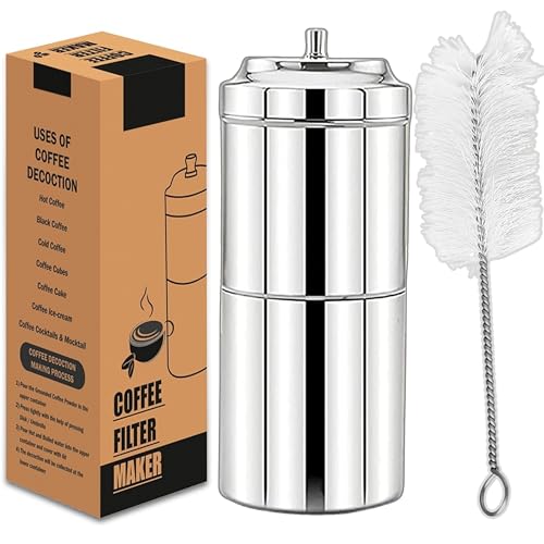 Image of Traditional Stainless Steel South Indian Filter Coffee Maker, 100ml Small, Size 0 with Dabra Set | Madras Kaapi Drip Decoction Maker Brewer Dripper with Cleaning Brush