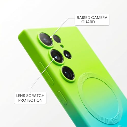 Image of amazon basics Gradient Mag-Safe Case for Samsung Galaxy S22 Ultra | Soft Silicone Shockproof Cover with Camera Protection | Slim Lightweight Design | Smooth Touch & Durable - Green & Blue