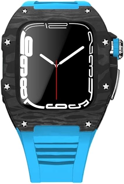 bholsa new modification kit for apple watch series 7 45mm metal casesilicone band for iwatch 44 se 6 5 4 carbon fiber cases rubber strap color 10m