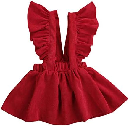 Toddler Baby Girl Velvet Backless Ruffle Strap Overalls Skirt Solid Sleeveless Suspender Tutu Dress Spring Fall Summer (5-6T, Red)