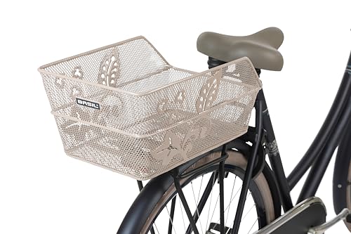 Basil Cento Flower Fahrradkorb hinten • Schwarzer Stahl-Gepäckträgerkorb • groß & stabil • E-Bike geeignet • ideal für Einkauf, Schule & Alltag - Metallfarbig